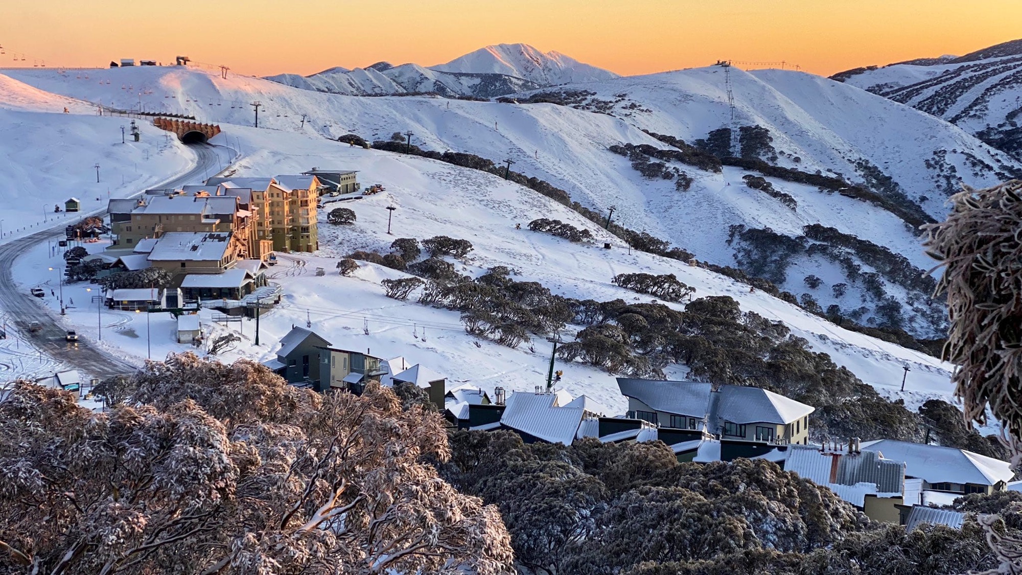 Mount Hotham village at sunset